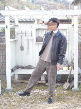 「L.L.Bean（エルエルビーン）のアイテム（ライダースジャケット）」を使った、でーかさん（メンズ・180cm）の冬コーディネート