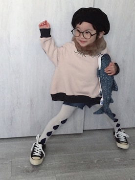 「JOEY HYSTERIC（ジョーイヒステリック）のアイテム（スニーカー）」を使った、oskさん（キッズ・90cm）の冬コーディネート