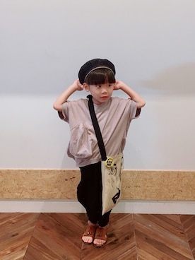 「麦わら帽子」｜「アイテム（ハンチング/ベレー帽）」を使った、oskさん（キッズ・90cm）の夏コーディネート