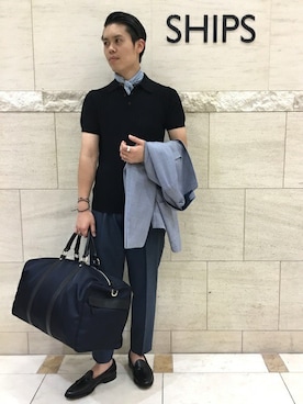 「アイテム（ボストンバッグ、ブルー系）」を使った、吉冨さん（メンズ・173cm）の夏コーディネート