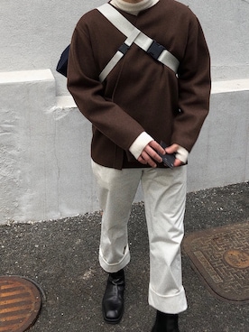 「MARNI（マルニ）のアイテム（ノーカラージャケット）」を使った、hwannawhさん（メンズ・181cm）の冬コーディネート
