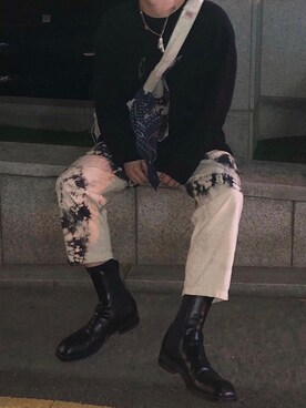 「Yohji Yamamoto（ヨウジヤマモト）のアイテム（ニット/セーター）」を使った、hwannawhさん（メンズ・181cm）の秋コーディネート