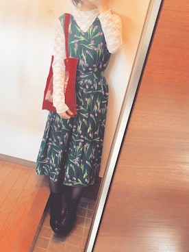 「Andemiu（アンデミュウ）のチューリップガラワンピース804308（ワンピース、グリーン系）」を使った、はるさん（レディース・156cm）の春コーディネート