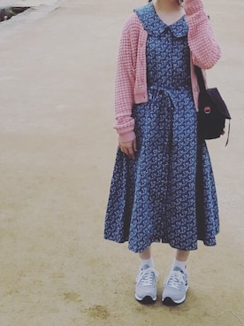 「merry jenny（メリージェニー）のflowerパジャマシャツワンピース（ワンピース、ブルー系）」を使った、はるさん（レディース・156cm）の夏コーディネート
