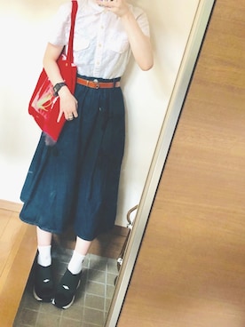 「花物語のアイテム（トートバッグ、レッド系）」を使った、はるさん（レディース・156cm）の夏コーディネート