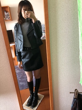 「WEGO（ウィゴー）のアイテム（ライダースジャケット）」を使った、makoさん（レディース・170cm）の冬コーディネート