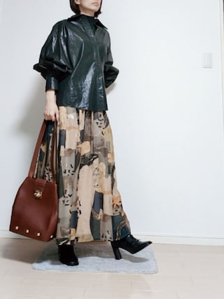 エトレトウキョウ　バルーンスリーブコーティングシャツ　ブラウン　レザー風　美品 エトレトウキョウ バルーンスリーブコーティングシャツ ブラウン