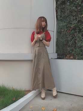 「dazzlin（ダズリン）のアイテム（ジャンパースカート）」を使った、kayo yoshizawaさん（レディース・148cm）の秋コーディネート