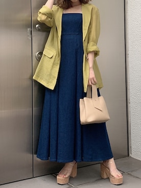 「クリアサンダル」｜「アイテム（ジャケット/アウター）」を使った、kayo yoshizawaさん（レディース・148cm）の春コーディネート