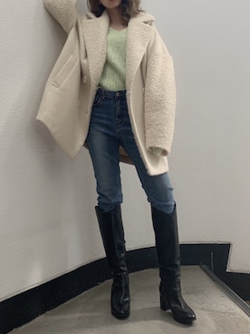 「ボリュームニット」｜「アイテム（その他アウター）」を使った、kayo yoshizawaさん（レディース・148cm）の夏コーディネート