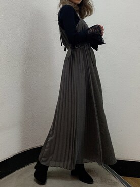「dazzlin（ダズリン）のサイドプリーツドレスジャンスカ（ワンピース）」を使った、kayo yoshizawaさん（レディース・148cm）の秋コーディネート