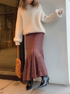 「マーメイドスカート」｜「アイテム（クラッチバッグ）」を使った、kayo yoshizawaさん（レディース・148cm）の秋コーディネート