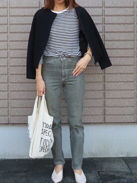 「TODAY'S SPECIAL（トゥデイズスペシャル）のMARCHE BAG/マルシェバッグ（エコバッグ/サブバッグ）」を使った、mckさん（レディース・168cm）の秋コーディネート