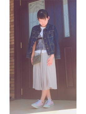 「Honeys」｜「アイテム（デニムジャケット）」を使った、RIOさん（レディース・162cm）の春コーディネート