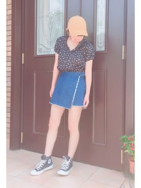 「キュロット」｜「アイテム（キャップ）」を使った、RIOさん（レディース・162cm）の夏コーディネート