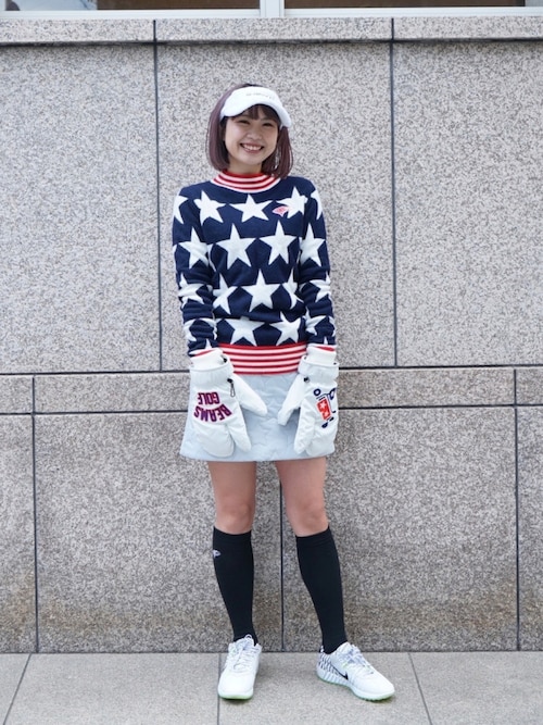 BEAMS GOLF/STARジャガードハイネックセーターL白黒/星形レディース BEAMS GOLF（ビームスゴルフ）の「BEAMS GOLF ORANGE LABEL / 星柄