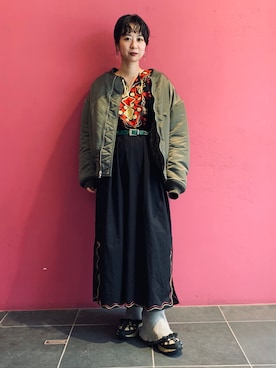 「08sircus（ゼロエイトサーカス）のアイテム（ブルゾン）」を使った、kana takaseさん（レディース・160cm）の秋コーディネート