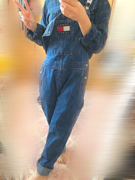 「TOMMY HILFIGER（トミーヒルフィガー）のアイテム（サロペット/オーバーオール）」を使った、まぁ🐰さん（レディース・153cm）の秋コーディネート
