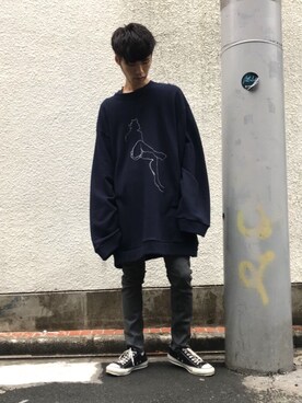 「DRESSEDUNDRESSED（ドレスドアンドレスド）のアイテム（スウェット）」を使った、Taka Shouさん（メンズ・174cm）の春コーディネート