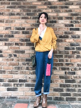 「イエローコーデ」｜「アイテム（オールインワン・サロペット）」を使った、euro flat PRESS lisaさん（レディース・157cm）の春コーディネート