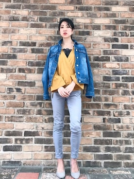 「カシュクールニット」｜「アイテム（ジャケット/アウター）」を使った、euro flat PRESS lisaさん（レディース・157cm）の春コーディネート