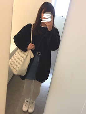 「白タイツ」｜「アイテム（ブルゾン）」を使った、Rikaさん（レディース・162cm）の冬コーディネート