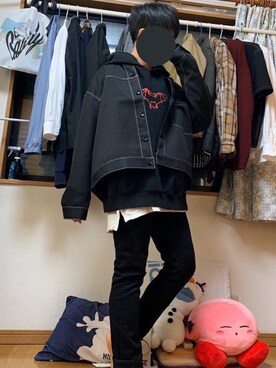 「GU（ジーユー）の（GU）スキニーフィットジーンズ（MEN ⁄ ジーンズ）」を使った、戯風さん（メンズ・164cm）の冬コーディネート