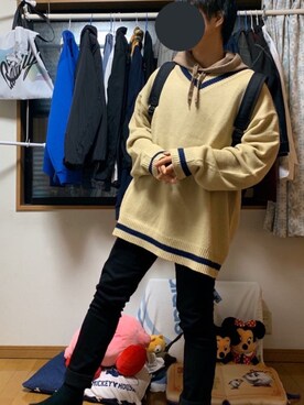 「act'm（アクトム）のアイテム（ニット/セーター）」を使った、戯風さん（メンズ・164cm）の冬コーディネート