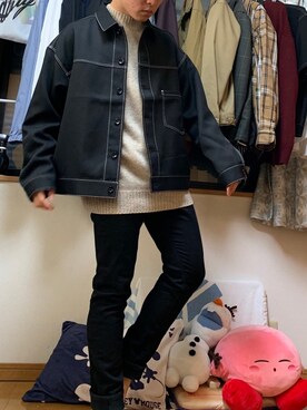 「GU（ジーユー）の（GU）スキニーフィットジーンズ（MEN ⁄ ジーンズ）」を使った、戯風さん（メンズ・164cm）の冬コーディネート