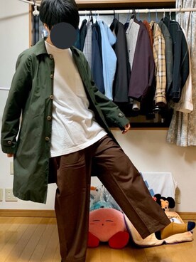 「アイテム（ステンカラーコート）」を使った、戯風さん（メンズ・164cm・20代）の春コーディネート