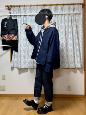 「DOOPZ（ドープス）のアイテム（パーカー）」を使った、戯風さん（メンズ・164cm）の春コーディネート