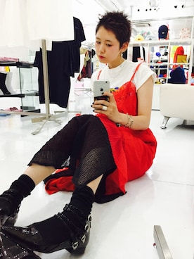 「アイテム（キャミソール、レッド系）」を使った、yuiさん（レディース・167cm）の夏コーディネート