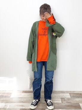 「チャックテイラー」｜「アイテム（ノーカラージャケット）」を使った、MARIAさん（レディース・148cm）の春コーディネート