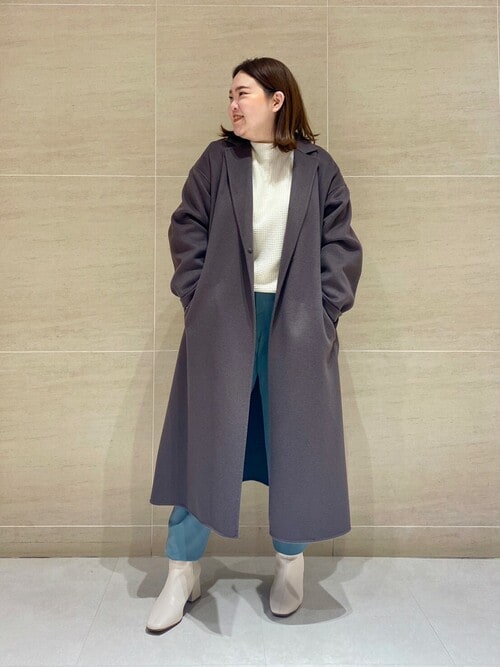 タグ付き未使用✨インディヴィ 極上ハミルトンウールリバーコート ベージュ XL Super100sウール ミドル丈フーデットコート(その他のコート