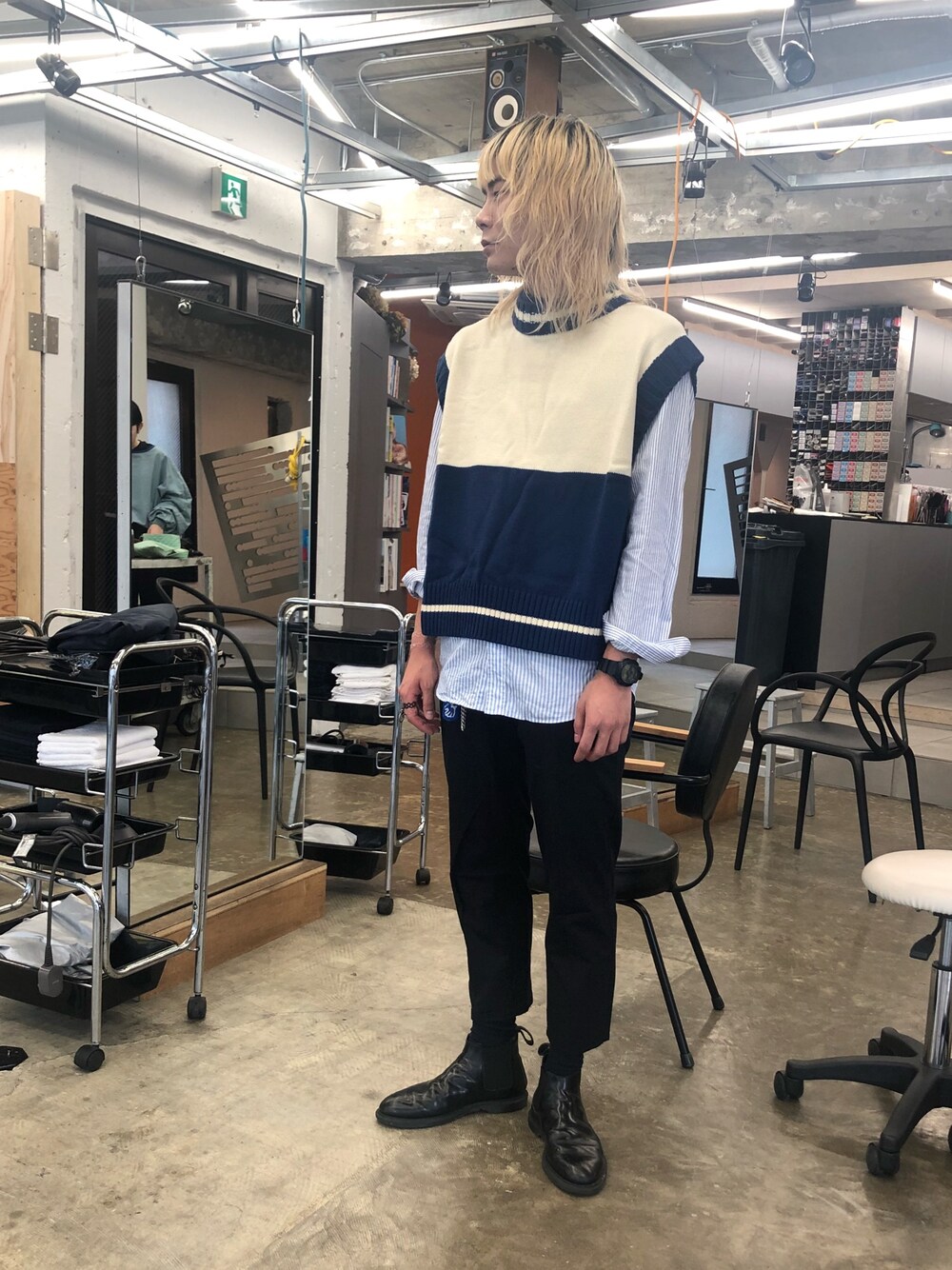 「ADER errorのアイテム（ベスト、ブルー系）」を使った、code+LIM 와타로  さん（メンズ・174cm）の秋コーディネートの1枚目の写真