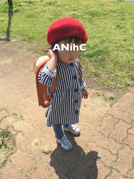 「apres les cours（アプレレクール）のアイテム（シャツワンピース）」を使った、ANihCさん（キッズ・90cm）の秋コーディネート