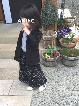 「アイテム（ミリタリージャケット）」を使った、ANihCさん（キッズ・100cm）の春コーディネート