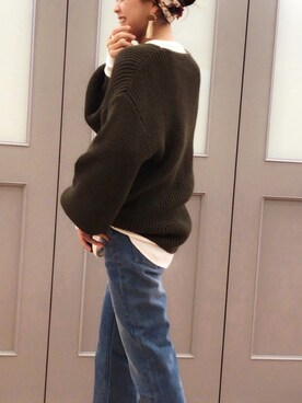「N.（N. Natural Beauty Basic）（エヌエヌナチュラルビューティーベーシック）のアゼゆったりニット（ニット/セーター、グリーン系）」を使った、meeeeeさん（レディース・160cm）の秋コーディネート