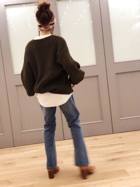 「N.（N. Natural Beauty Basic）（エヌエヌナチュラルビューティーベーシック）のアゼゆったりニット（ニット/セーター、グリーン系）」を使った、meeeeeさん（レディース・160cm）の秋コーディネート