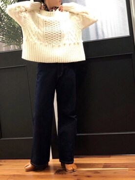 「N.（N. Natural Beauty Basic）（エヌエヌナチュラルビューティーベーシック）の◆ケーブルポップコーンニット（ニット/セーター、ホワイト系）」を使った、meeeeeさん（レディース・160cm）の秋コーディネート
