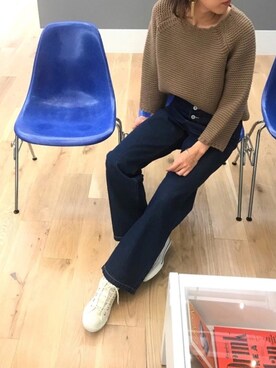 「MHL.（エムエイチエル）の・MHL.×LEATHER ALL STAR（スニーカー、ホワイト系）」を使った、meeeeeさん（レディース・160cm）の冬コーディネート