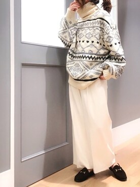 「N.（N. Natural Beauty Basic）（エヌエヌナチュラルビューティーベーシック）の◆コスミカルウォームパンツ（その他パンツ、ホワイト系）」を使った、meeeeeさん（レディース・160cm）の冬コーディネート