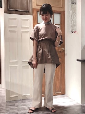 「ジャージーパンツ」｜「アイテム（スラックス）」を使った、meaningさん（レディース・157cm）の夏コーディネート