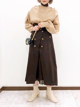 「LOWRYS FARM（ローリーズファーム）のストレッチヒールブーツ　851418（ブーツ）」を使った、meaningさん（レディース・157cm）の冬コーディネート