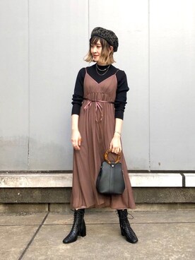 「ブラウン×ブラック」｜「アイテム（その他）」を使った、meaningさん（レディース・157cm）の冬コーディネート