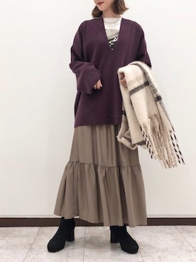 「アイテム（ストール/ショール）」を使った、meaningさん（レディース・157cm）の秋コーディネート