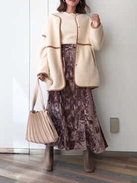 「ベロアスカート」｜「アイテム（ブルゾン）」を使った、meaningさん（レディース・157cm）の秋コーディネート