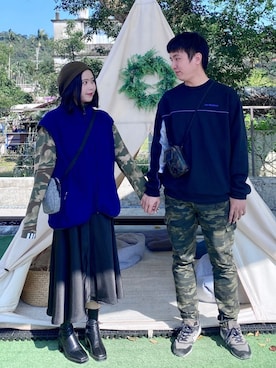 「blue」｜「アイテム（ベスト）」を使った、Chun💚さん（レディース・155cm）の冬コーディネート