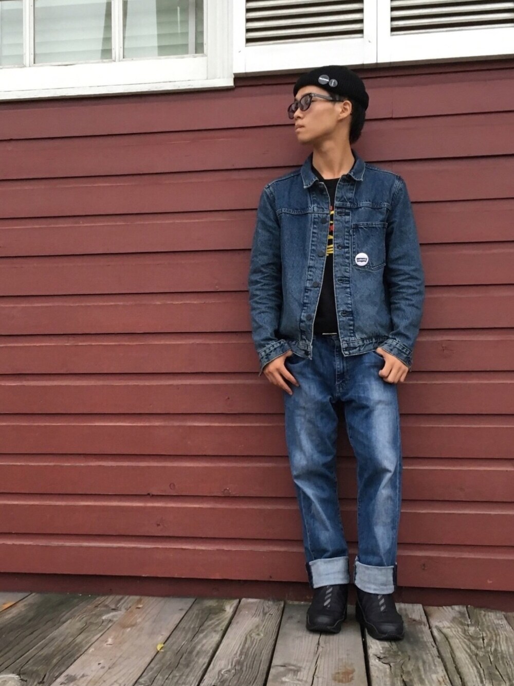 「Levi's、COACH、NIKE、AIR MAX、denim、Gジャン、デニム、ドラフトLS」｜「Levi'sのアイテム（デニムジャケット、ブルー系）」を使った、ユウスケさん（メンズ・165cm）の冬コーディネートの1枚目の写真