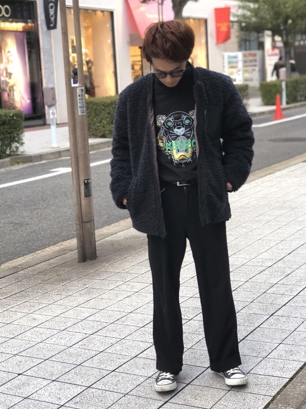 「ドラフトLS、KENZO、yohjiyamamoto、converse、Levi's、ボア、カジュアル、大人カジュアル」｜「Levi'sのアイテム（ブルゾン、ブラック系）」を使った、ユウスケさん（メンズ・165cm）の冬コーディネートの1枚目の写真